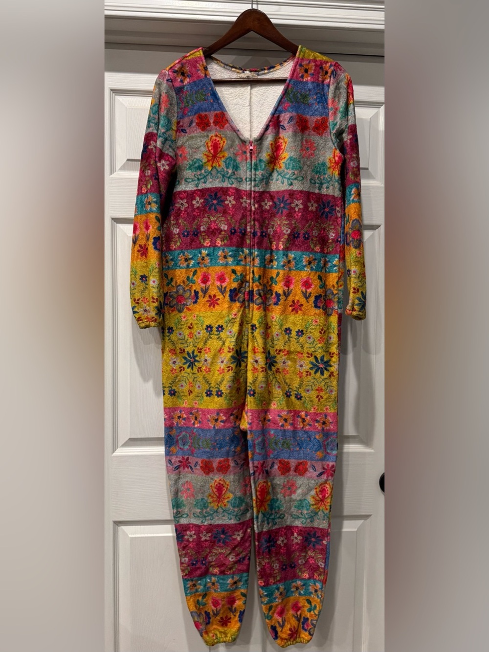 Natural Life Fleece One Piece Pajamas Women’s Size XS Floral Boho Cozy Soft